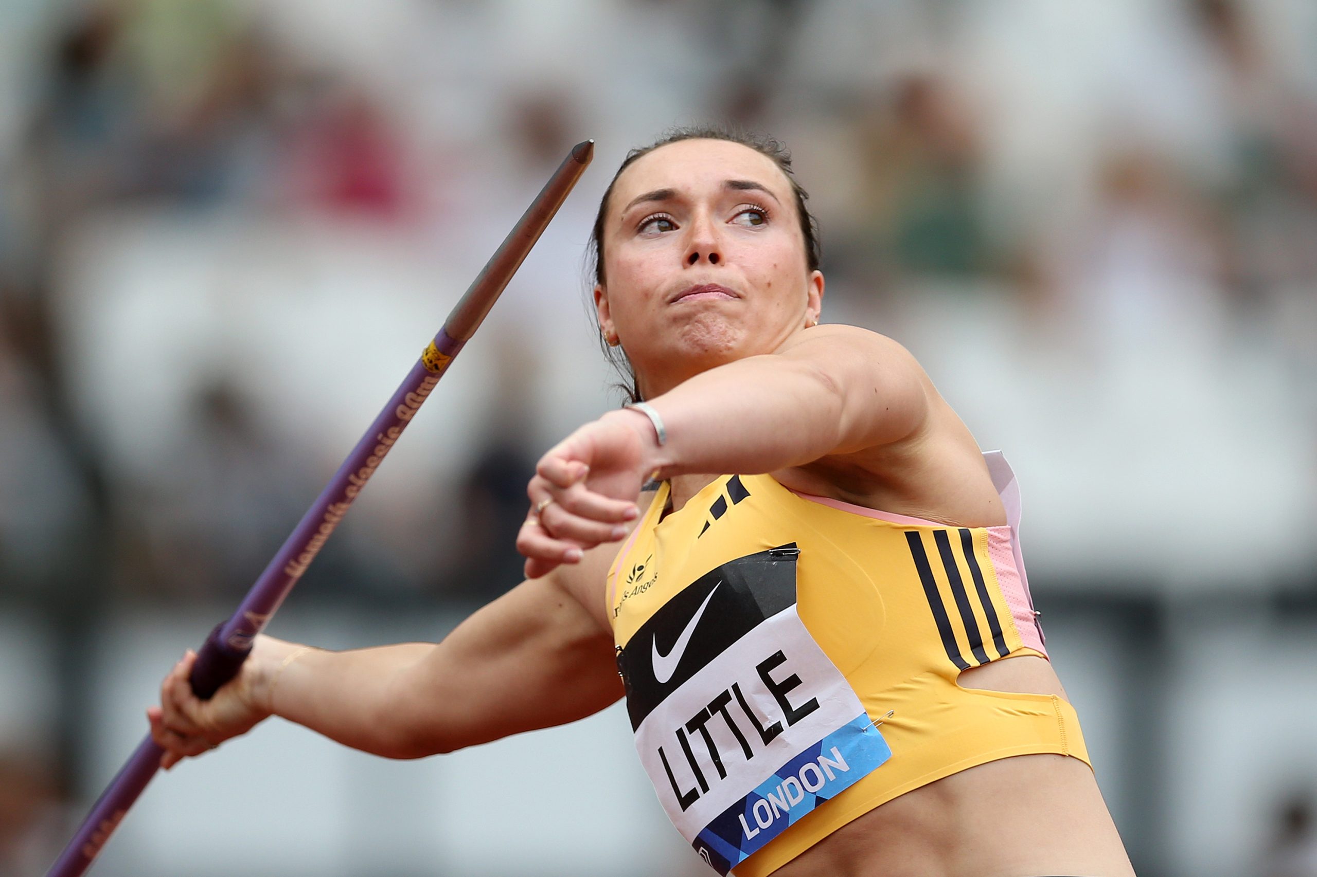 LONDON, ENGLAND - JULY 20: Mackenzie Little of Australia competes in the women's javelin final during the London Athletics Meet, part of the 2024 Diamond League at London Stadium on July 20, 2024 in London, England. (Photo by S Bardens - British Athletics/British Athletics via Getty Images)