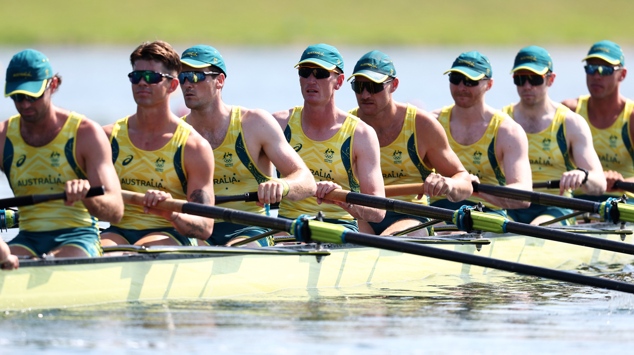 Men's 8 compete on Day 3 of the Paris 2024 Olympic Games
