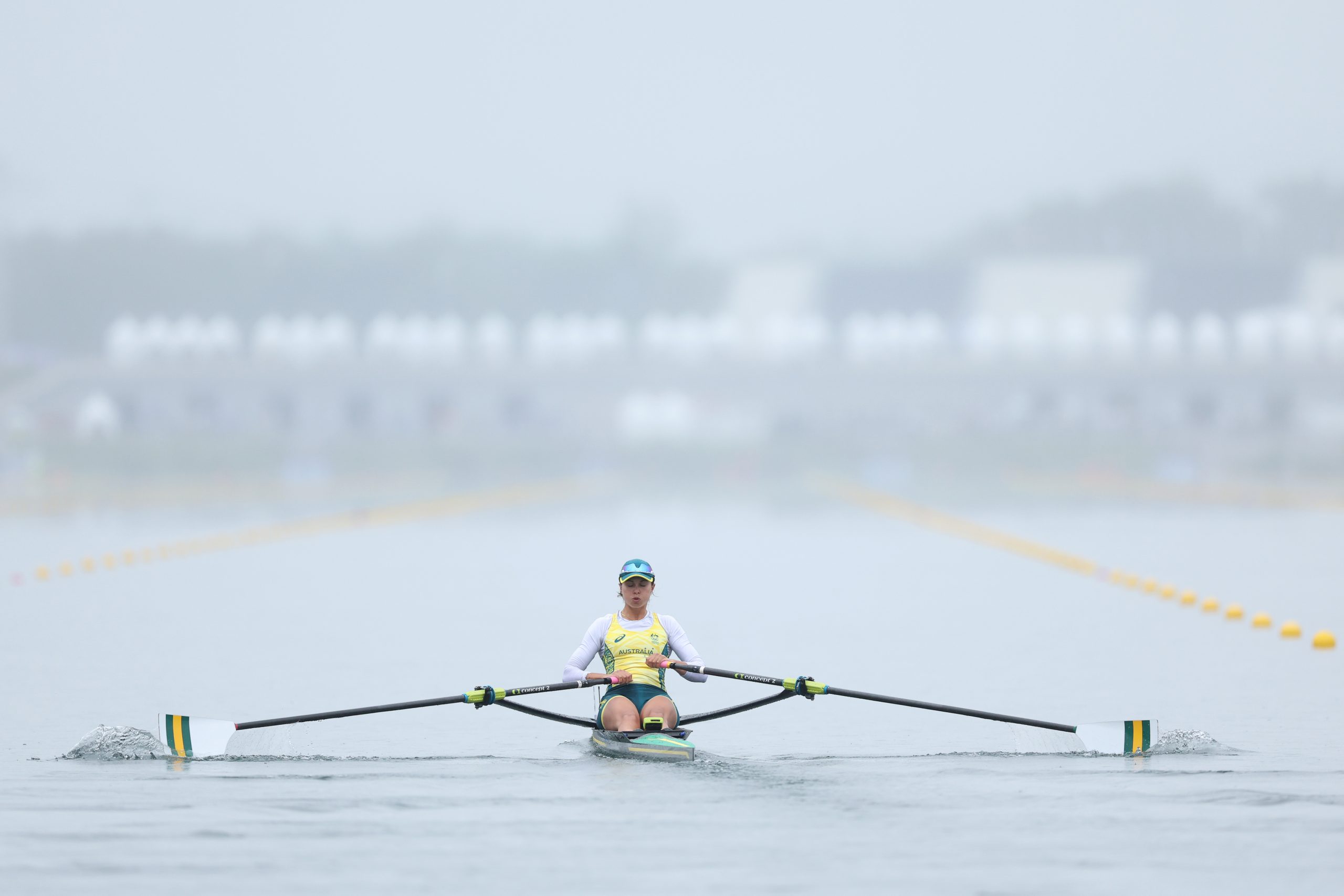 PARIS, FRANCE - JULY 27: Tara Rigney of Team Australia competes in the Women's Single Scull heat during day one of the Olympic Games Paris 2024 at Vaires-Sur-Marne Nautical Stadium on July 27, 2024 in Paris, France. (Photo by Justin Setterfield/Getty Images)