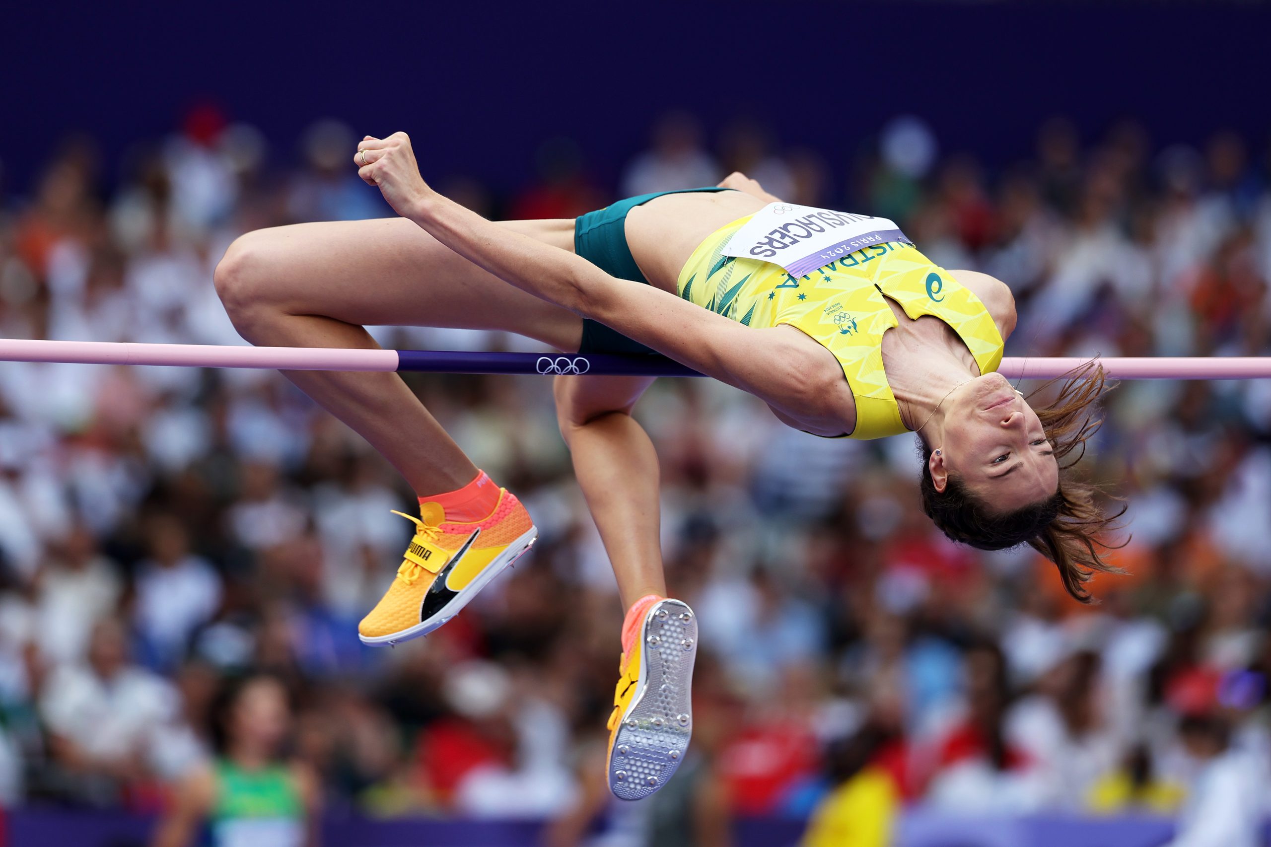 Nicola Olyslagers soars into the final of the women's high jump at the 2024 Olympic Games.