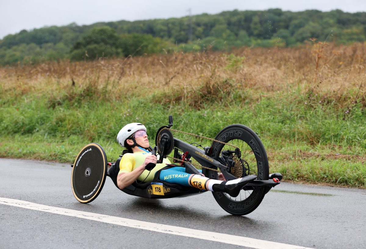 PARIS, FRANCE - SEPTEMBER 05: Lauren Parker of Team Australia competes during the Women's H1-4 Road Race on day eight of the Paris 2024 Summer Paralympic Games at on September 05, 2024 in Paris, France. (Photo by Michael Steele/Getty Images)